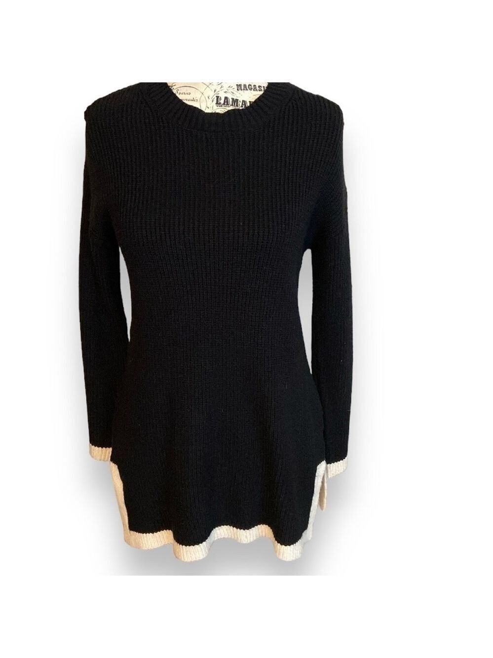 Truth Sweater Cream Tipped Crewneck Black Size S New